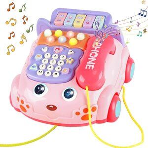 Pink Baby Toy Phone Cartoon Baby Piano Music Light Toy Children Pretend Phone